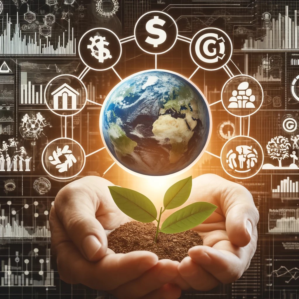 DALL·E 2024-05-29 21.25.26 - An image depicting sustainable investment. Icons representing environmental, social, and governance (ESG) factors surround a globe, highlighting the i