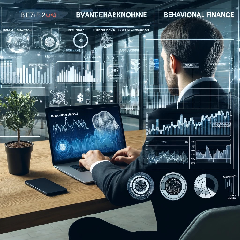 DALL·E 2024-05-29 18.14.39 - An image of a financial analyst working on a laptop with data on behavioral finance displayed on the screen. The screen shows various financial metric