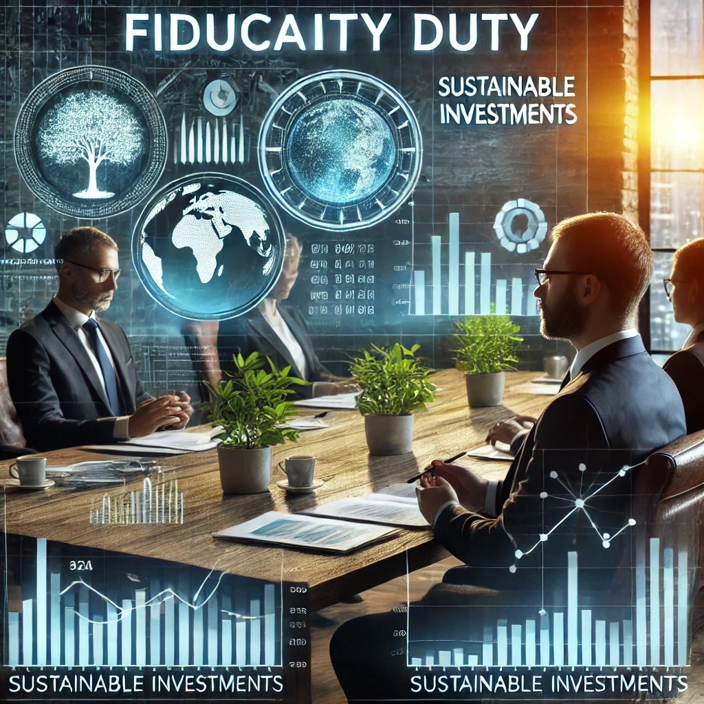 DALL·E 2024-06-28 18.16.50 - An image showing financial analysts in a meeting room discussing fiduciary duty and sustainable investments, with charts and graphs on digital screens