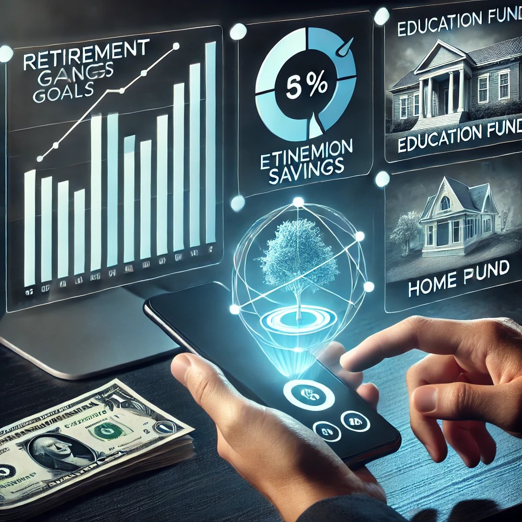 DALL·E 2024-07-30 22.19.49 - A digital financial dashboard showing multiple financial goals, including retirement savings, education fund, and home purchase. The screen displays i