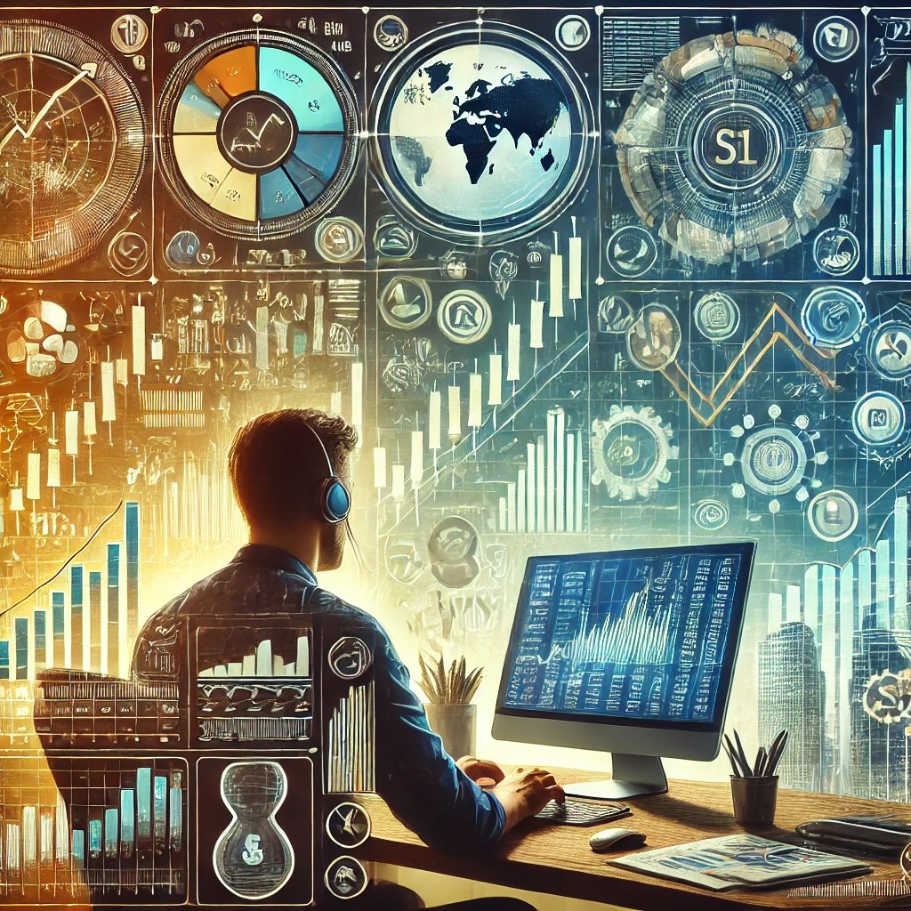 DALL·E 2024-09-02 16.43.14 - A detailed image illustrating the concept of investing in the stock market for beginners. The image features a person reviewing stock charts on a comp