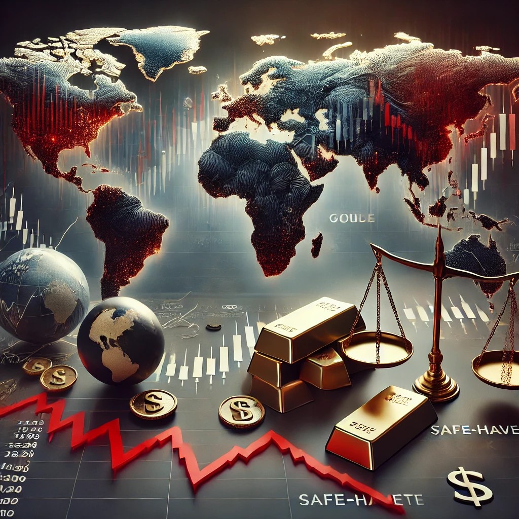 DALL·E 2024-09-02 16.13.57 - A detailed image illustrating the impact of geopolitical risks on investments. The image features a world map with regions highlighted to show areas o