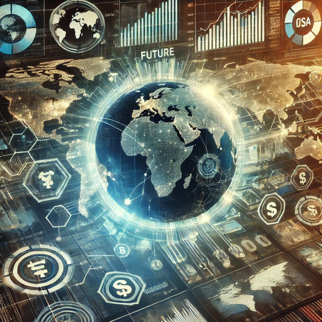 DALL·E 2024-09-02 16.49.47 - A detailed image representing the future outlook of trade agreements and their impact on global markets. The image features futuristic symbols of inte