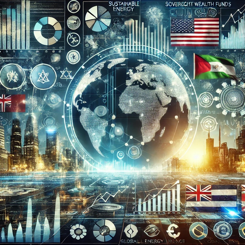 DALL·E 2024-09-02 17.08.52 - A detailed image representing the future outlook of Sovereign Wealth Funds (SWF) in global finance. The image includes futuristic financial symbols, d