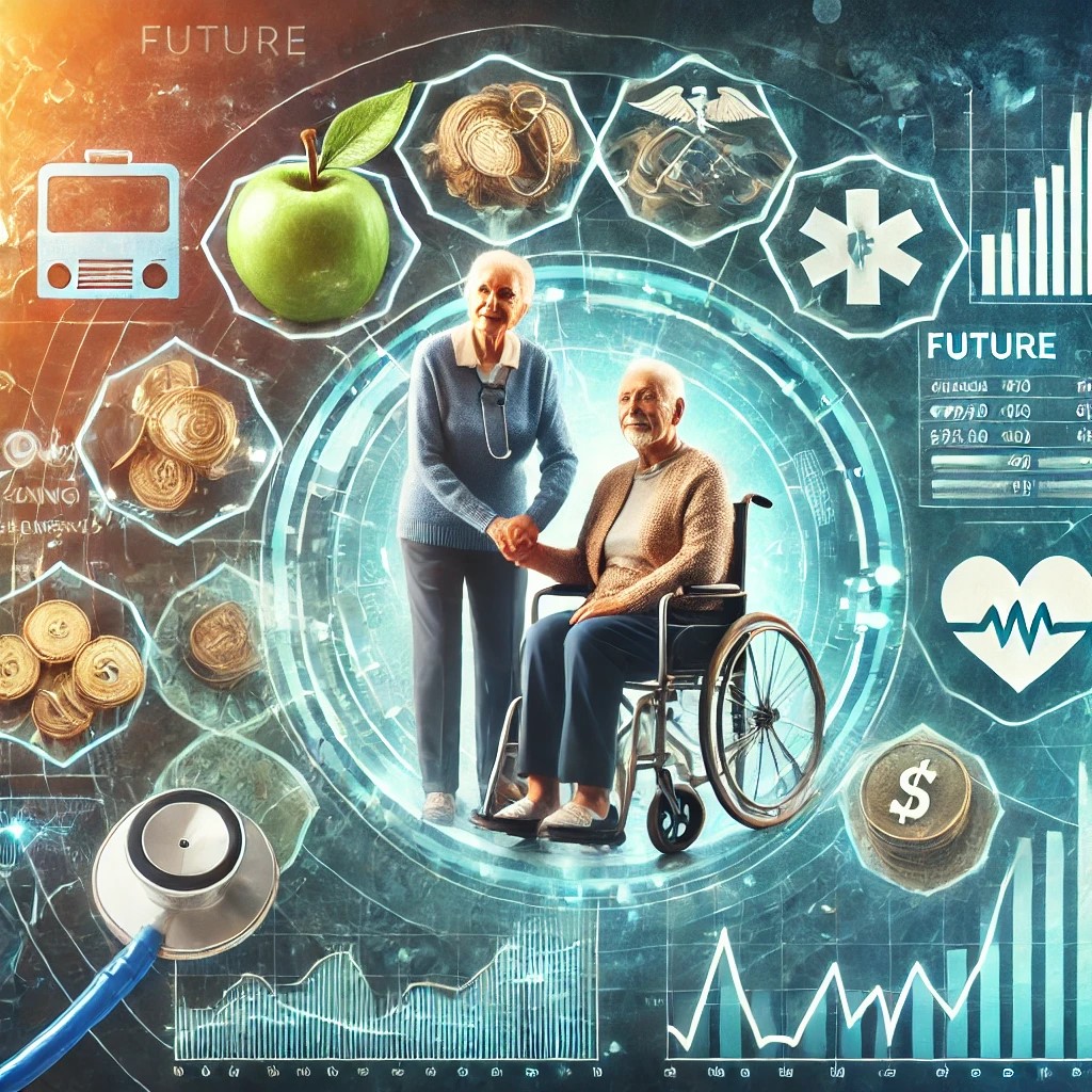 DALL·E 2024-09-02 16.38.58 - A detailed image representing the future outlook of healthcare costs in retirement. The image features an elderly couple planning for future medical e