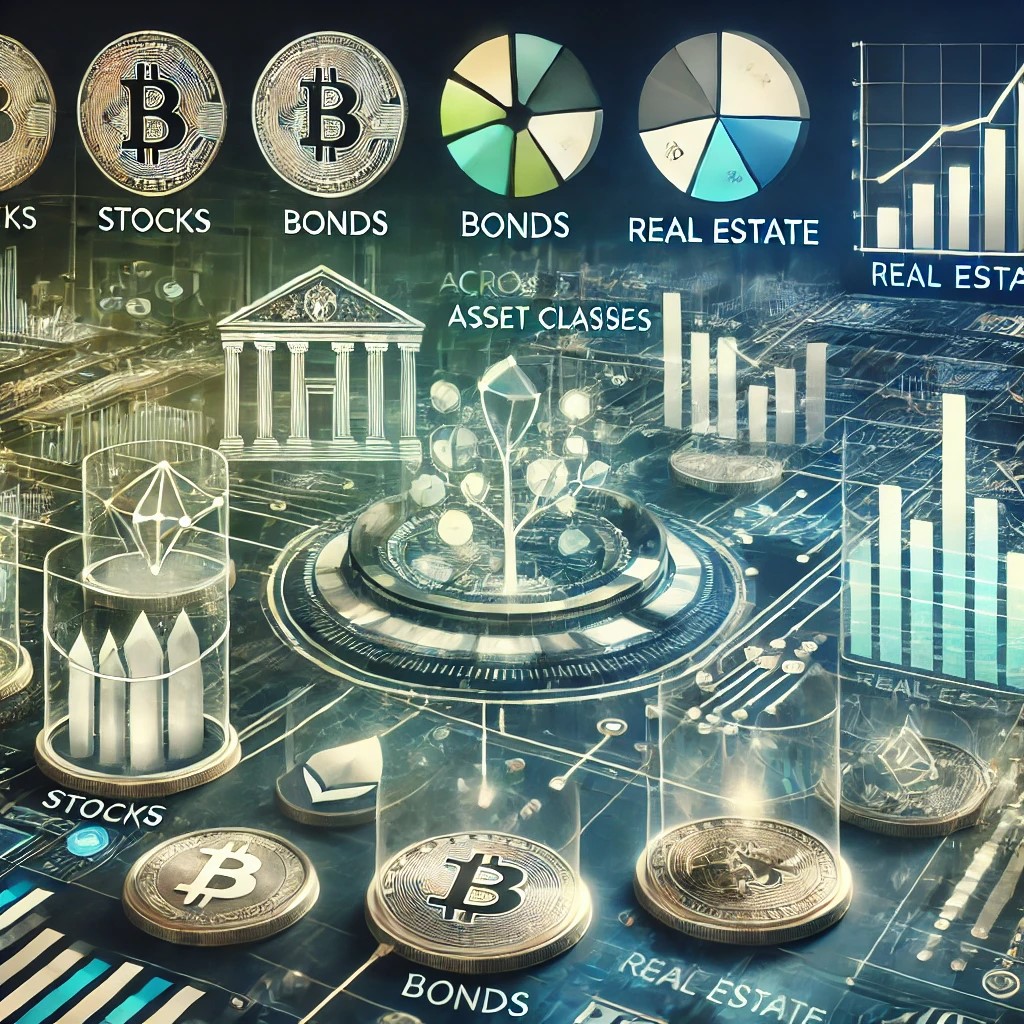 DALL·E 2024-09-02 17.22.03 - A detailed image representing the future outlook of diversification across asset classes. The image features symbols of digital investments like stock